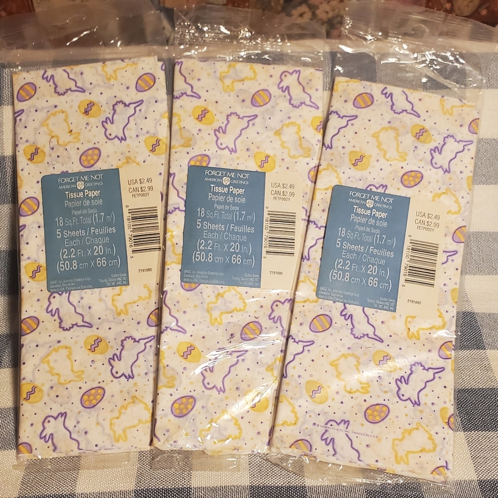 Forget Me Not American Greetings Easter Tissue Paper - 3 Pkgs, NWT, Vintage, USA